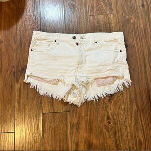 Free People We The Free White Denim Shorts with Red Striped Pockets Women's 31